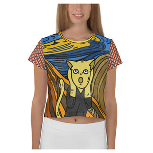 Scaredy-Cat AOP Stretch Fabric Women's Crop Top Shirt
