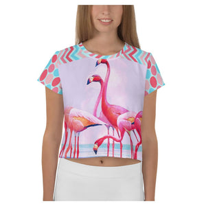 The Lucky Flamingo Stretch Fabric Women's Crop Top Shirt