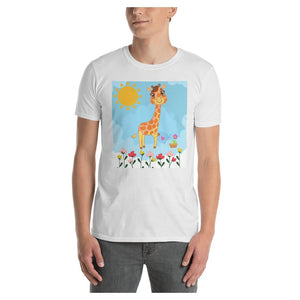 Flowering Giraffe Colored Printed T-Shirt