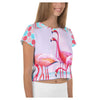 The Lucky Flamingo Stretch Fabric Women's Crop Top Shirt