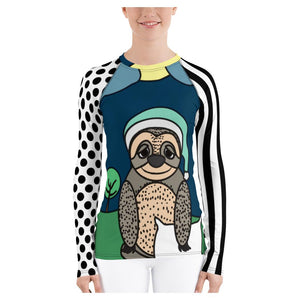 Bedtime Sloth Brightly Colored Printed Women's Rash Guard