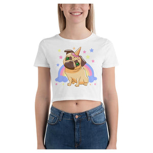 My Rainbow Pug Cotton Side Seamed Women's Crop T-Shirt