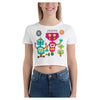 Robot Family Cotton Side Seamed Women's Crop T-Shirt