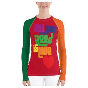 All You Need is Love Brightly Colored Printed Women's Rash Guard