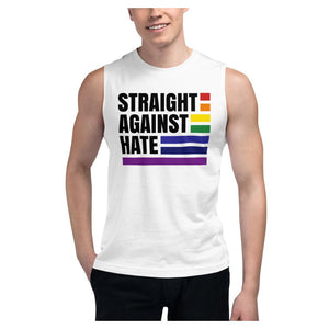 Straight Against Hate Men's Muscle Shirt with Printed Design