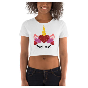 Glitter Unicorn Love Colorful Printed Women's Crop T-Shirt