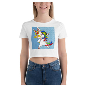 Rainbow Dab Unicorn Colorful Printed Women's Crop T-Shirt