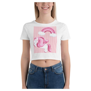 Sparkle Unicorn Pony Colorful Printed Women's Crop T-Shirt