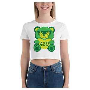 Green Bear Cotton Side Seamed Women's Crop T-Shirt