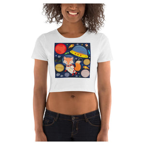 Space Fox Cotton Side Seamed Women's Crop Top Shirt