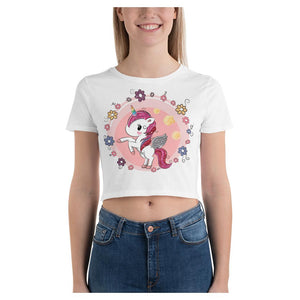 Gypsy Flyer Unicorn Colorful Printed Women's Crop T-Shirt