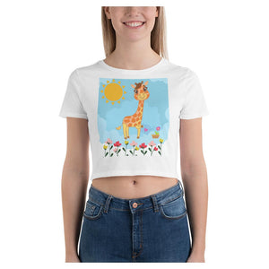 Flowering Giraffe Cotton Side Seamed Women's Crop T-Shirt