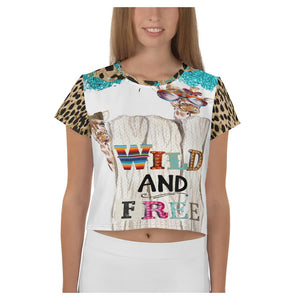 Wild and Free AOP Stretch Fabric Women's Crop Top Shirt