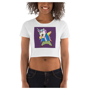 Dabbing Polka Dot Unicorn Side Seamed Women's Crop T-Shirt