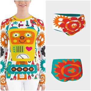 Wendy Robot Brightly Colored Printed Women's Rash Guard